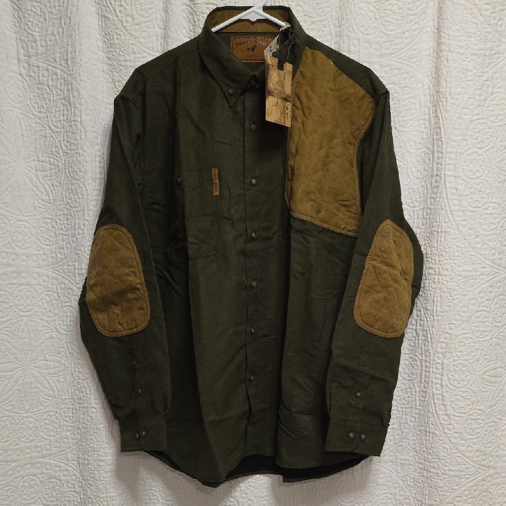 Men's Olive Green Tan Jacket Shirt Hunting Long Sleeve Button Down Winter Warm